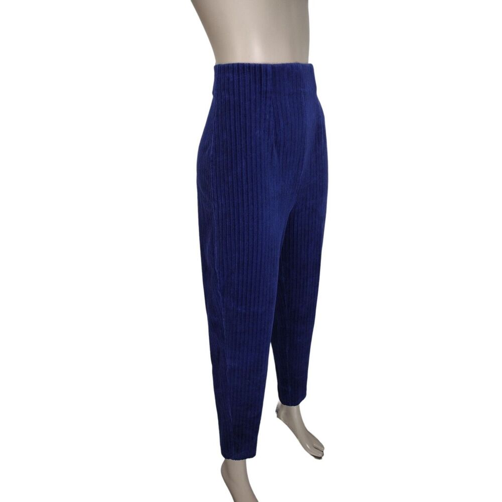 Vintage 80s Liz Claiborne Blue Corduroy Ultra-High-Waist Cigar Pants M/L